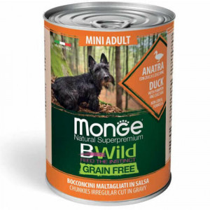 MONGE DOG BWILD CHUNKIES MINI DUCK suņu konservi Pīle mērcē 400g
